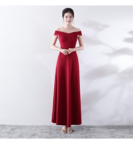 晚裝禮服一字肩宴會長裙