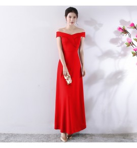 晚裝禮服一字肩宴會長裙