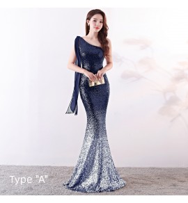 晚裝禮服單肩派對魚尾長裙 