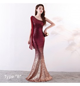 晚裝禮服單肩派對魚尾長裙 