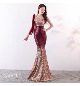 晚裝禮服單肩派對魚尾長裙 