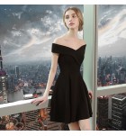少女連身裙一字肩短款禮服裙