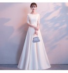 晚裝禮服裙圓領中袖長裙