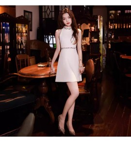 少女連身裙掛脖無袖禮服裙