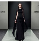 晚裝禮服裙圓領網紗披肩袖長裙