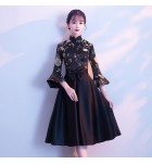 少女禮服裙立領刺繡中長裙