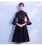 少女禮服裙立領刺繡中長裙