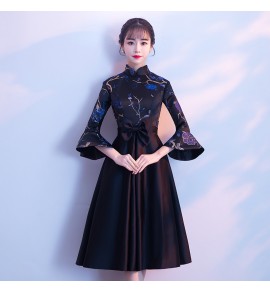 少女禮服裙立領刺繡中長裙