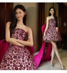 少女禮服裙抹胸蝴蝶結小拖尾短裙