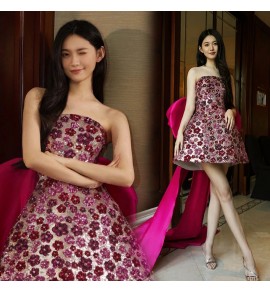 少女禮服裙抹胸蝴蝶結小拖尾短裙