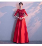晚裝禮服裙一字領亮片長裙