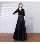 晚裝禮服裙V領亮片宴會長裙
