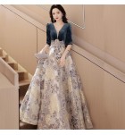 晚裝禮服裙V領宴會長裙