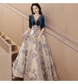 晚裝禮服裙V領宴會長裙