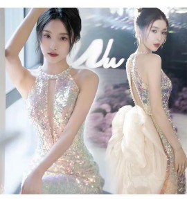 晚裝禮服裙性感掛脖露背魚尾長裙
