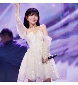 少女禮服裙一字肩長袖短裙