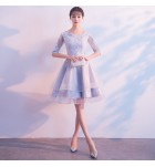 少女禮服裙圓領蕾絲中袖短裙