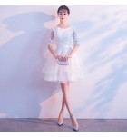 少女禮服裙圓領蕾絲中袖短裙