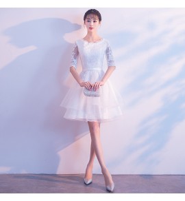 少女禮服裙圓領蕾絲中袖短裙