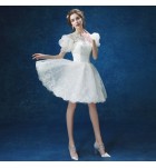 少女禮服裙蕾絲圓領燈籠袖短裙