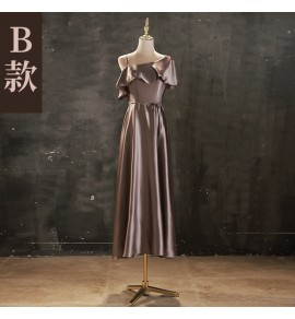少女禮服裙緞面宴會中長裙