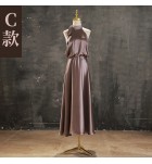 少女禮服裙緞面宴會中長裙