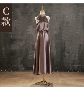 少女禮服裙緞面宴會中長裙