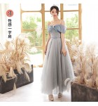 少女禮服裙深淺灰交錯伴娘服長裙