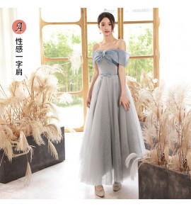 少女禮服裙深淺灰交錯伴娘服長裙