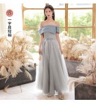 少女禮服裙深淺灰交錯伴娘服長裙