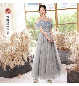 少女禮服裙深淺灰交錯伴娘服長裙