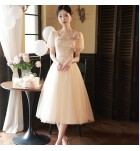 少女禮服裙方領泡泡袖中長裙