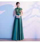 女裝禮服裙立領短袖演出長裙