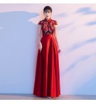 女裝禮服裙立領短袖演出長裙
