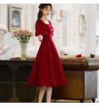 少女禮服裙方領泡泡袖中長裙