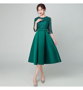 少女禮服裙圓領蕾絲派對中長裙