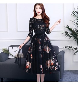 少女禮服裙圓領中袖A字裙