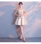 少女禮服裙立領透視網紗中袖短裙