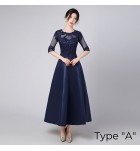 少女禮服裙透視蕾絲圓領長裙