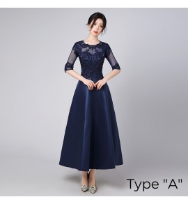 少女禮服裙透視蕾絲圓領長裙
