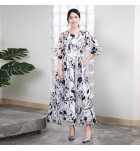 少女禮服裙圓領燈籠袖印花長裙