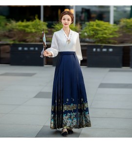 女裝禮服裙V領長袖中式馬面裙
