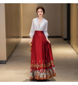 女裝禮服裙V領長袖中式馬面裙