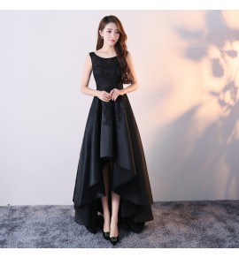女裝禮服裙圓領無袖鏤空蕾絲前短後長裙