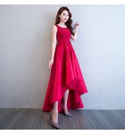 女裝禮服裙圓領無袖鏤空蕾絲前短後長裙