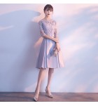 女裝禮服裙圓領蕾絲鏤空勾花中長裙