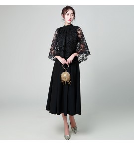 女裝禮服裙圓領蕾絲肩罩派對長裙