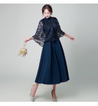 女裝禮服裙圓領蕾絲肩罩派對長裙
