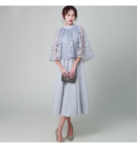 女裝禮服裙圓領蕾絲肩罩派對長裙