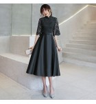 女裝禮服裙立領中袖派對中長裙